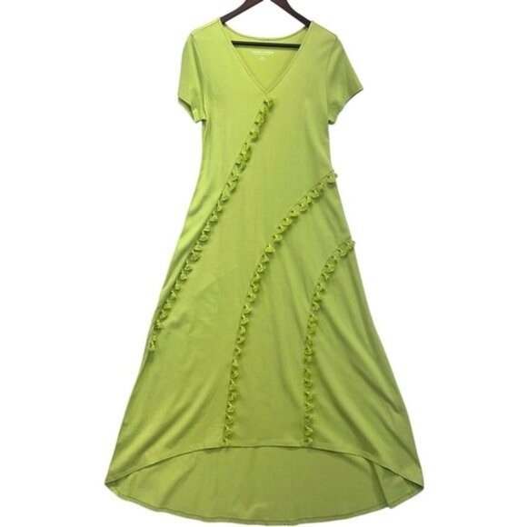 Soft Surroundings Women’s Maxi Dress Green Cotton Modal Asymmetric  Size Small - Picture 1 of 5